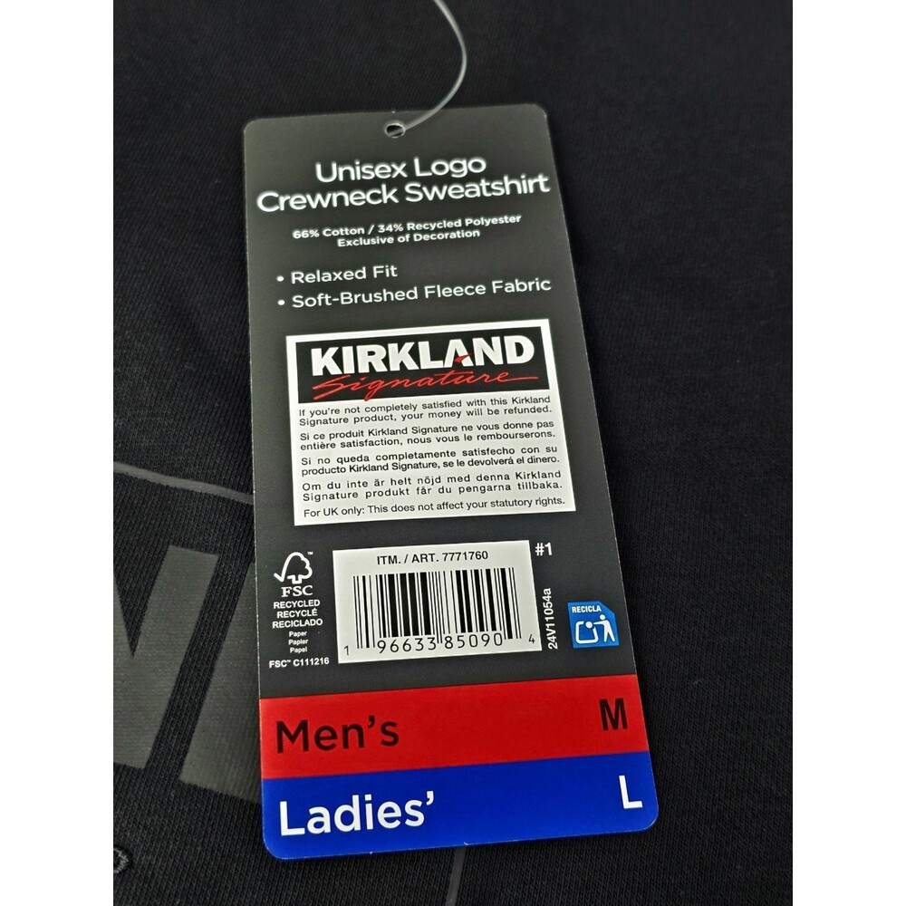 Kirkland Signature Costco Logo Crew Relaxed Black Sweatshirt Men's M, Womens L - Picture 15 of 16